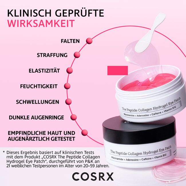 COSRX – Peptid-Kollagen-Hydrogel-Augenpads – Hydrogel-Augenpads mit Kollagen – 85 g/60 Stück
