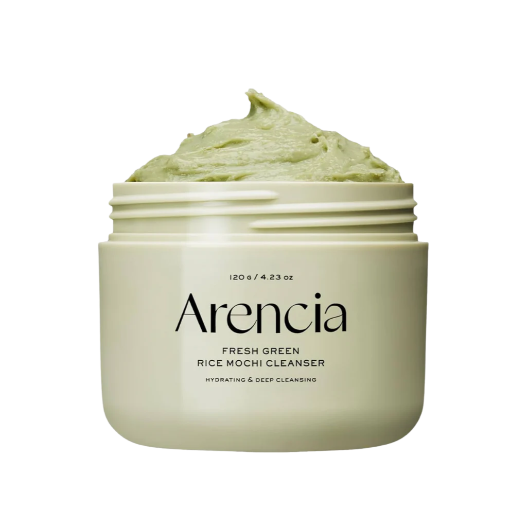 ARENCIA Fresh Green Rice Mochi Cleanser in a 120g tube, showcasing its creamy texture and natural green color.