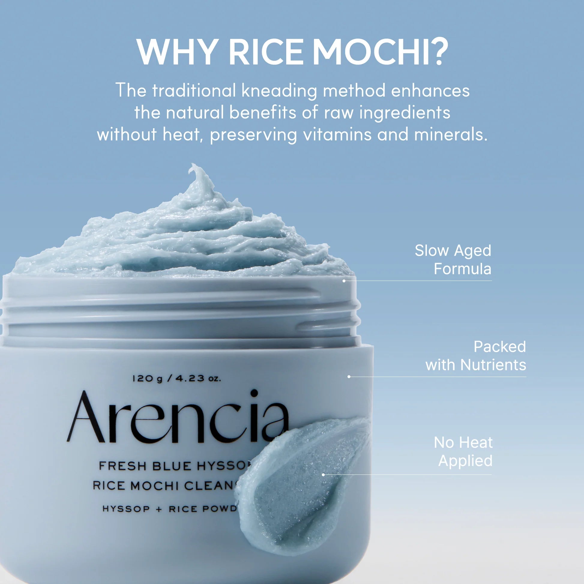 Arencia – frischer blauer Ysop Reis Mochi Cleanser, 120G