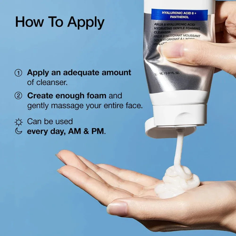 Anua – 8 Hyaluronic Acid Hydrating Gentle Foaming Cleanser, 150ml - Seoulma-skincare