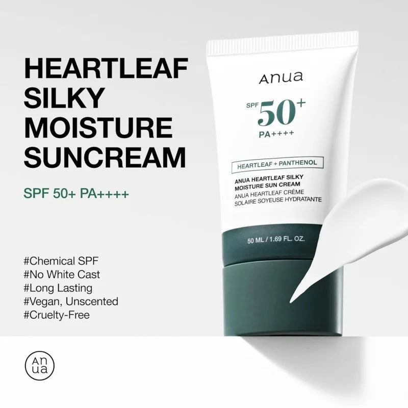 Opalovací krém Anua Heartleaf Silky Moisture SPF 50+ PA++++, 50ml