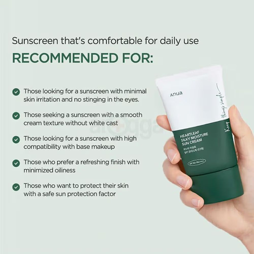 Opalovací krém Anua Heartleaf Silky Moisture SPF 50+ PA++++, 50ml